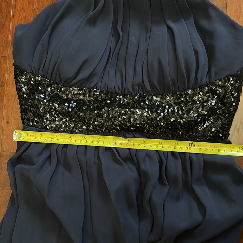 Kevin Klain HALTER PLEATED CROSS NECK NAVY GOWN DRESS sz 8 - Picture 9 of 13